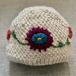 Lost Horizons FLORAL Knit Wool Winter Hat Beanie - handmade in NEPAL